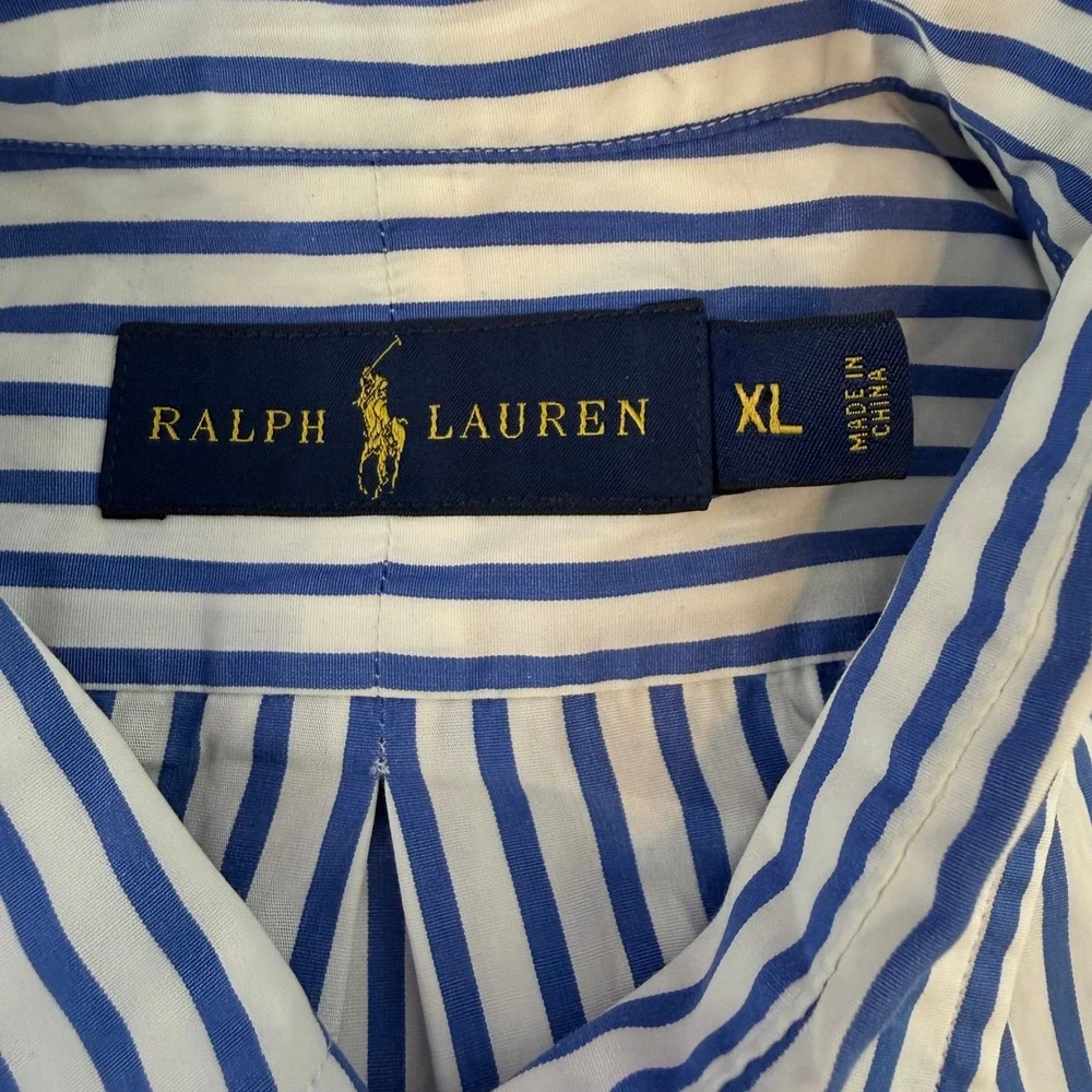 Ralph Lauren Button Down Shirt Mens XL Blue White Stripe Preppy Old Money Ivy